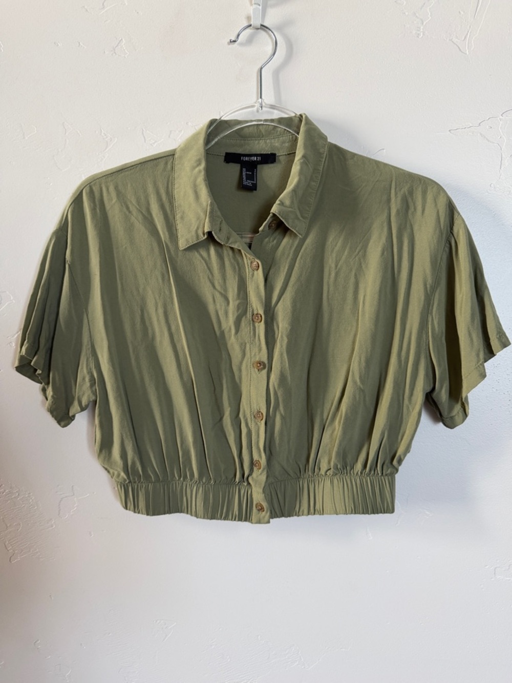 Green Cropped Button-Down Shirt